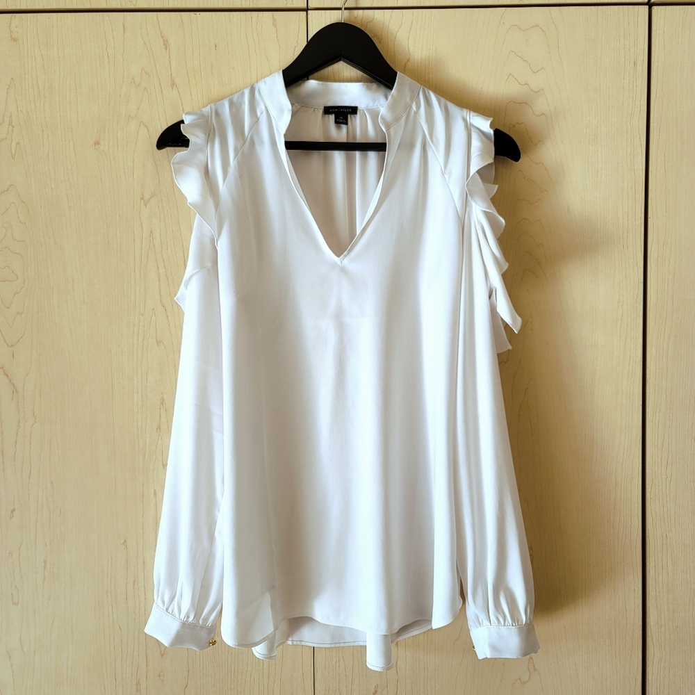 Ann Taylor Ruffle Cold Shoulder Blouse - size XS
